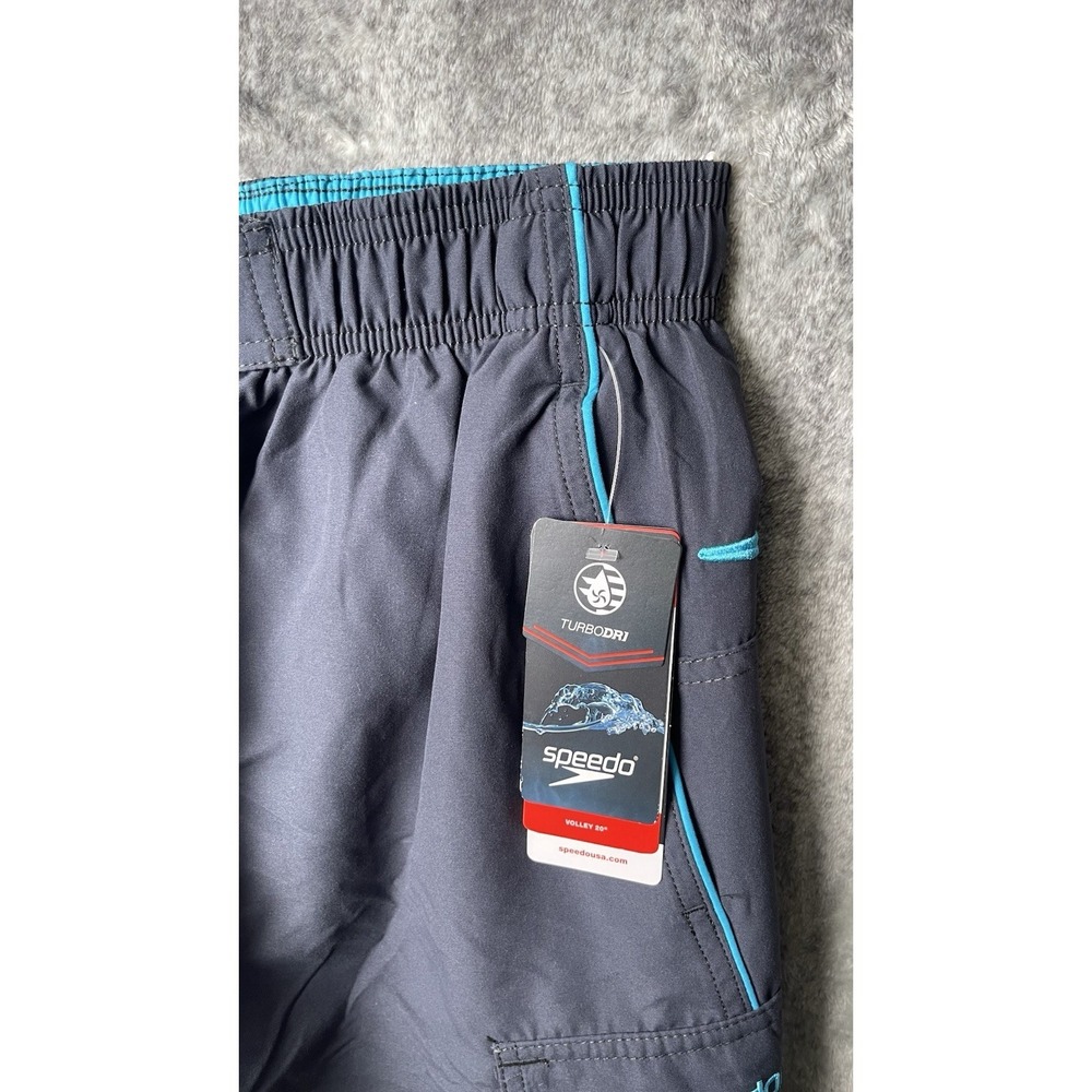 Speedo Men's Swim Trunks Size M L Navy Blue Teal Trim Board Shorts 9 Inseam - Picture 2 of 6